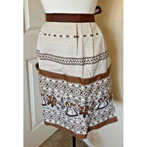 Austrian Half APRON Pennsylvania Dutch Folk Art- 3 Large pockets - MINT Brown